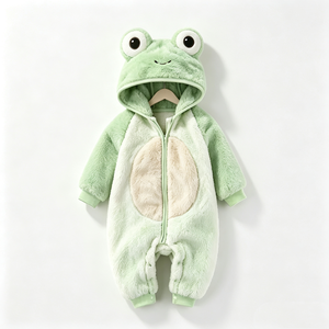 Mono de bebé de peluche con diseño de rana verde personalizado, pelele de bebé con capucha de rana de lana, disfraz de rana para recién nacido. - Product Image 4
