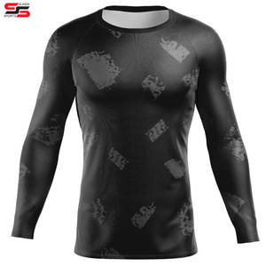 Protectores de sarpullido de manga larga con logotipo personalizado al por mayor del fabricante para hombres Telas de gimnasio de secado rápido Patrón liso Rendimiento impreso - Product Image 3