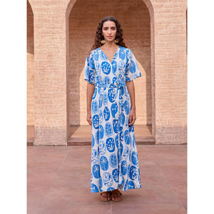 Zafira Cotton Maxi Wrap <b>Dress</b> with Ruffles and Spaghetti <b>Straps</b> - Product Image 4