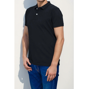 Men's Black Short Sleeve Polo <b>Shirt</b> 100% Cotton Knitted Solid Casual Style Regular Fit - Product Image 2