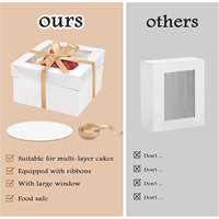 Boîtes à gâteaux en carton 10x10x8 pouces avec 3 grandes fenêtres carrées, étiquette décorative sérigraphiée, robustes, personnalisables pour boulangerie