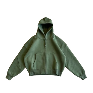 2025 nouveau vêtements de rue personnalisé hiver surdimensionné 100% coton poids lourd blanc plaine recadrée Boxy sweat à capuche zippé pour unisexe - Product Image 3