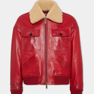 แจ็คเก็ตหนังขนสีแดงมีสไตล์ - Product Image 1