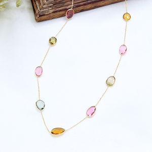 Natural de alta calidad en forma de mezcla Multi turmalina 18K oro amarillo sólido hecho a mano para mujer encanto collar joyería para venta al por mayor - Product Image 3