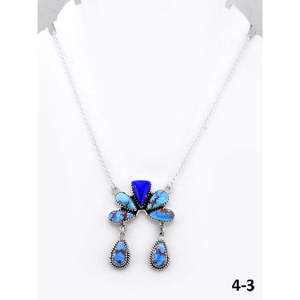 Collier artisanal Southwest Golden Hills tendance en lapis-lazuli, argent sterling et acier inoxydable, avec motifs floraux et numériques - Product Image 1