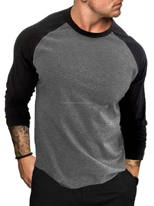 Camiseta de manga larga informal de retazos para hombre, tejido de punto, estilo sólido transpirable con cuello alto - Product Image 2