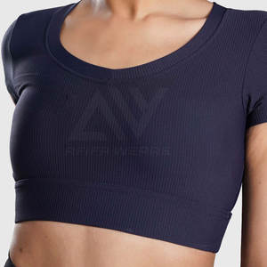 2024 Top moda mujer Crop Top con mangas cortas cuello redondo Crop Top conjunto de ropa para el verano - Product Image 6