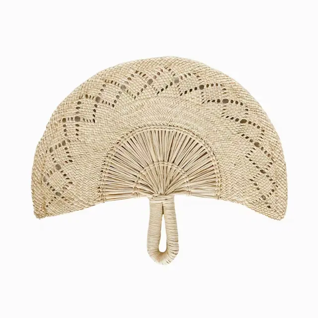 Paille Seagrass Handfan Produit d'artisanat en gros pour ventilateur à main de mariage autochtone, ventilateur décoratif en rotin africain, accessoire Rave