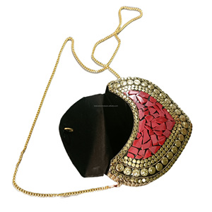 Nuevo Bolso de Mano Antiguo de Piedra Meenakari Ecológico, Bolso de Mano de Metal con Correa y Decoración para Colgar en la Pared, Material de Madera - Product Image 6