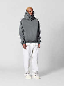 Sweat-shirt à capuche gris foncé pour homme, coupe oversize, avec col montant zippé, style streetwear décontracté, OEM ODM - Product Image 4