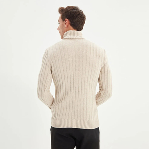 <b>Men's</b> 100% Wool <b>Turtleneck</b> Sweater Autumn Winter Large Size Loose Knitted <b>Jumper</b> Breathable and Warm with Front Logo - Product Image 5