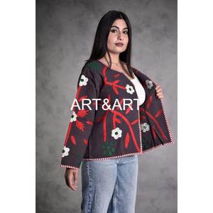 Vente chaude Femmes Suzani Veste Brodée Manteau D'hiver avec Remplissage De Coton et XL Taille Imprimé TNT Tissu Court Manteau Conception - Product Image 4