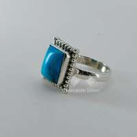 Bague de promesse unisexe en argent sterling 925 plaqué or 14 carats, sertie à la main, avec pierre turquoise taille coussin, bijou pierre de naissance de décembre