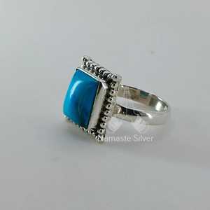 925 Sterling Silver Turquoise Ring <b>Statement</b> <b>Cushion</b> Gemstone Handmade December Birthstone Jewelry Gift - Product Image 3