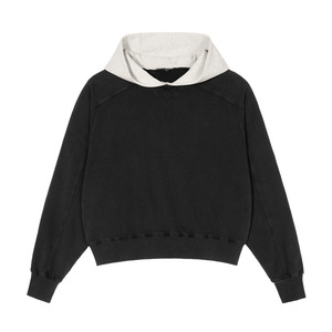 เสื้อมีฮู้ดแขนแร็กแลนสำหรับผู้ชายเสื้อผ้าแนวสตรีทผ้าคอตตอน100% แอซิดสีตัดกัน - Product Image 1