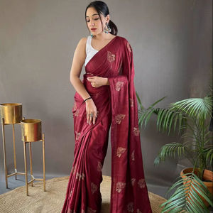 Collection Saree en tissu de soie doux de créateur traditionnel indien avec travail de broderie Zari pour les femmes vêtements de mariage - Product Image 1