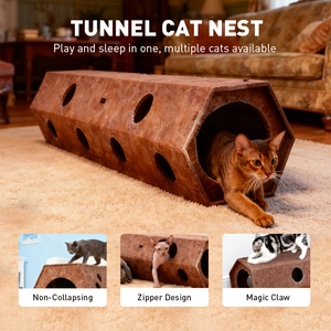 Tunnel pour chat hexagonal multifonctionnel, lit, griffoir, jeu intérieur, repos, affûtage des griffes, en laine pour plusieurs chats de toutes tailles - Product Image 2