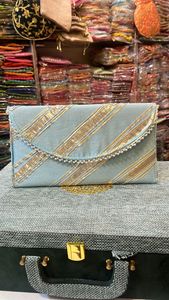 Sac à main à motif de Style Vintage pour femmes sac à main à bande dorée inclinée broderie doublure en soie fermeture à glissière en coton deux sangles-cadeau - Product Image 5