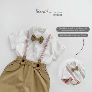 Novedad de verano, conjunto de camisa y cinturón con cuello de lazo de algodón 100%, ropa Formal de manga corta para bebés de 1 a 7 años - Product Image 4
