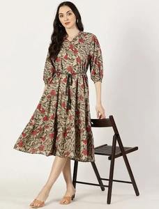 Robe en coton imprimé bloc à la main indienne nouvelle tenue d'été décontractée à la mode avec tour de taille naturel de style doux pour le cadeau de la Saint-Valentin - Product Image 3