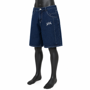 Pantalones Cortos de Mezclilla Holgados Personalizados para Hombre, Estilo Urbano, Lavado Oscuro, OEM, ODM, Marca Privada, Venta al Por Mayor - Product Image 3