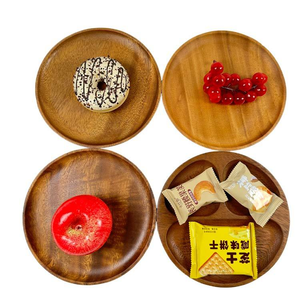 Platos de Madera de Acacia de Buena Calidad para Restaurante, Ecológicos, Juego de 3 Platos Redondos de Madera para Cena - Product Image 3