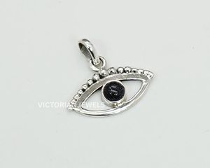 Pendentif élégant en argent sterling massif 925 de style oeil de soleil bleu - Product Image 1