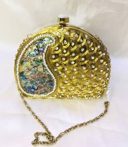 Designer Ladies Evening Clutch <b>Bag</b> with Traditional Brass MOP and Mother Pearl Pattern <b>for</b> <b>Weddings</b> and Parties - Product Image 4