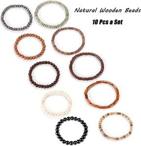 10 pièces Bracelet perlé en bois pour hommes tibétain bouddhiste méditation Mala prière perles Bracelet élastique Bracelet extensible ensemble pour hommes - Product Image 3