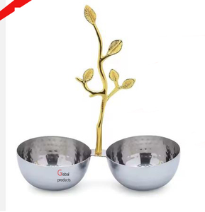 Juego de dos cuencos para servir con acabado de plata decorativa 2025 con diseño de hoja dorada para hotel y hogar - Product Image 5