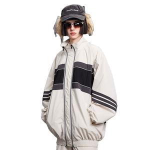 Veste Coupe-Vent Hip Hop Streetwear pour Homme, Surdimensionné en Toile Blanche, Survêtement avec Col Montant, Bloc de Couleur, Patchwork, Nouveau Design - Product Image 4