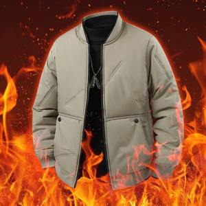 Chaqueta Acolchada con Capucha de Piel de Vaca y Borrego Bordada para Hombre, Otoño Invierno, Estilo Casual de Negocios, Cuello de Béisbol, Chaqueta de Piloto, Ropa Exterior Abrigada - Product Image 3