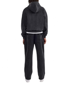 Conjunto de Sudadera con Capucha y Pantalones Deportivos Acampanados de Estilo Urbano con Pedrería Personalizada, Lavado Ácido, Cierre de Cremallera, Estilo Vintage Desgastado para Hombre - Product Image 6