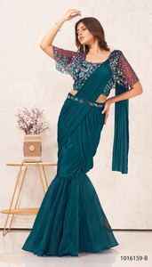 Último diseñador exquisito trabajo a mano Organza seda listo para usar Sari - Product Image 3