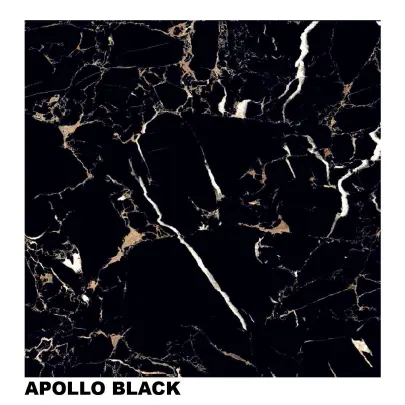 Apollo Black 800x800mm Porcelain Tiles High Gloss in First Grade Quality by NOVAC Ceramic for Villa, Apartments in Black Shade