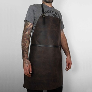 Delantal de soldadura de cuero dividido de vaca de alta calidad, delantal de Chef de cuero trasero, correa cruzada, delantal de trabajo de mezclilla de jardín, bolsillos con logotipo personalizado - Product Image 6