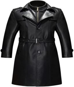 Nueva moda de alta calidad, chaqueta de cuero negra de longitud completa para hombre, cuello levantado, estilo motorista personalizado, bolsillo, lona genuina - Product Image 1
