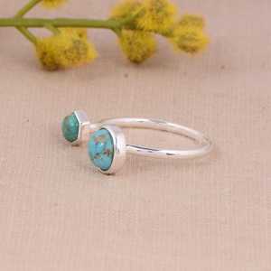 Kingman Turquoise Sterling Silver Luxury Minimalist Boho <b>Dainty</b> Southwest Gemstone Wedding <b>Ring</b> Her Handmade Silver Gift - Product Image 3