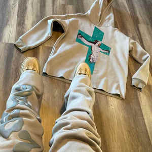 ชุดเซ็ตเสื้อฮู้ดดี้และกางเกงวอร์มพิมพ์ลายตามสั่ง 500gsm ล้างสีแบบ Distressed Acid Wash พร้อมเชือกผูก ปรับแต่งสีได้ น้ำหนักเบา สำหรับผู้ชาย - Product Image 3