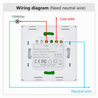 Interrupteur tactile intelligent WiFi Tuya de type 86 avec mesure de puissance, contrôleur de vitesse de ventilateur de plafond, compatible avec Alexa et Google Home