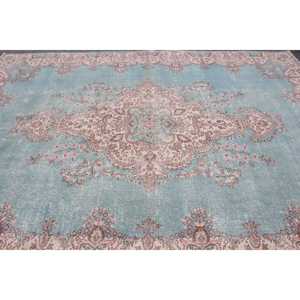 พรมตุรกีขนาด 7.8x10.7 ฟุต พรมวินเทจ พรมลายพรางสีน้ำเงินทำจากขนสัตว์ - Product Image 4