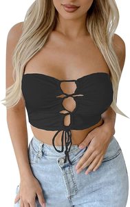 Women's Stylish Sexy Sleeveless Crop <b>Tops</b> Summer Y2K Camisoles Halter Tank <b>Top</b> Bandage Stripped Neck Women's Knitted Corset Vest - Product Image 3