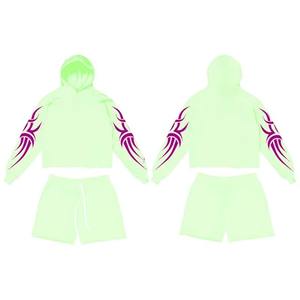 High Quality Custom Sublimation Wholesale <b>Men</b> <b>Plain</b> <b>Hoodie</b> Plus Size Custom Printing logo Sublimation <b>Hoodie</b> Set With Shorts - Product Image 4