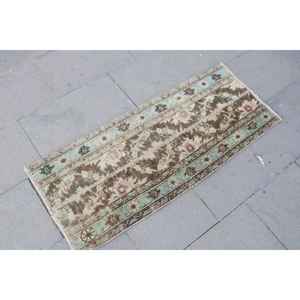 Tapis turc 1,5x3,5 pieds, petit tapis vintage, tapis persan en laine marron bleu - Product Image 3