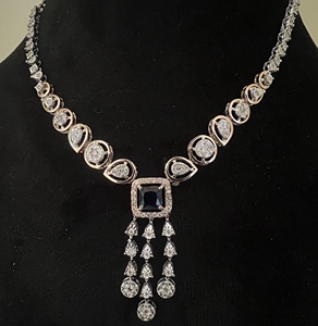 Collier de vrais diamants naturels serti de boucles d'oreilles en pierre bleue 14K 18K or massif rond taille brillante bijoux de fiançailles à la mode - Product Image 4