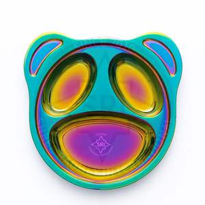 Kids Bear Compartment <b>Plate</b> Cute Rainbow PVD Stainless Steel <b>Plate</b> for Meals - Product Image 1