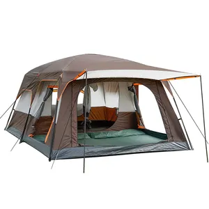 Tenda Kemah besar untuk keluarga, tenda kamping 8-12 orang tahan air Outdoor Keluarga 3 kamar, 210D Oxford rumah