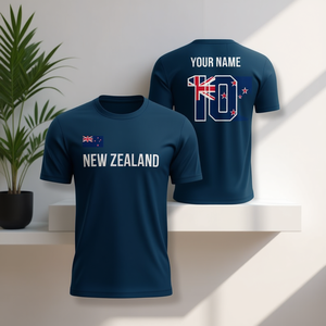 Set di Maglie da Calcio Ispirate alla Nuova Zelanda con Nome e Numero Personalizzabili, Maglie Blu Navy per Tifosi - Accessori Personalizzabili - Product Image 3
