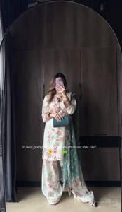 Diseñador indio paquistaní Kurti-Plazzo con Dupatta Bollywood vestido de fiesta traje de boda - Product Image 5