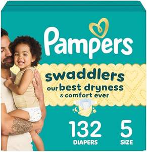Pañales Pampers Swaddlers, Talla 5 (20-37 lbs), 132 Unidades, Absorbentes, Mantienen al Bebé Seco y Cómodo, Seguros para la Piel, Desechables - Product Image 1